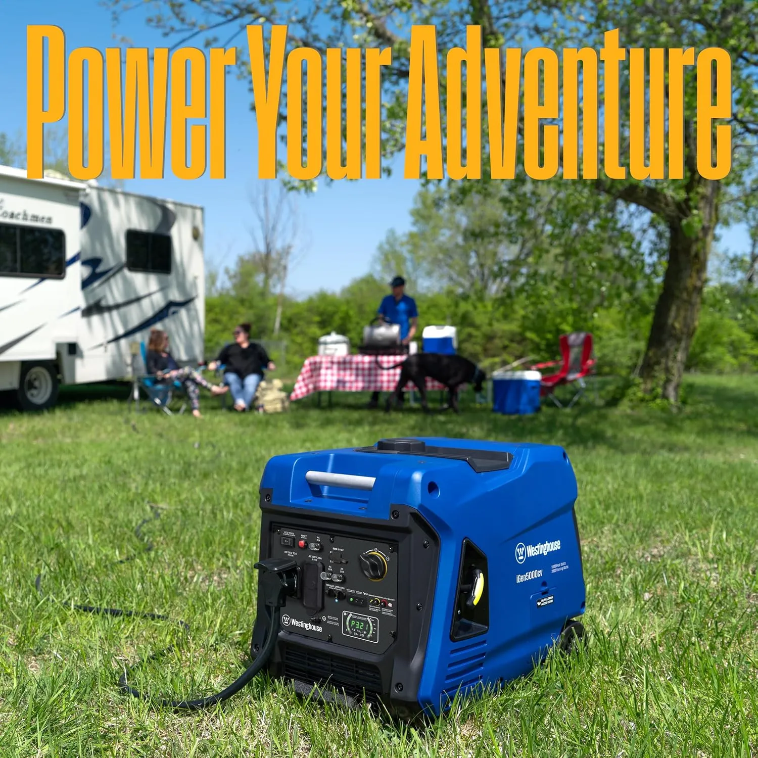 Westinghouse 5000 Peak Watt Super Quiet Portable Inverter Generator, Wheel & Handle Kit, RV Ready 30A Outlet, Gas Powered, CO Sensor, Parallel Capable,Blue