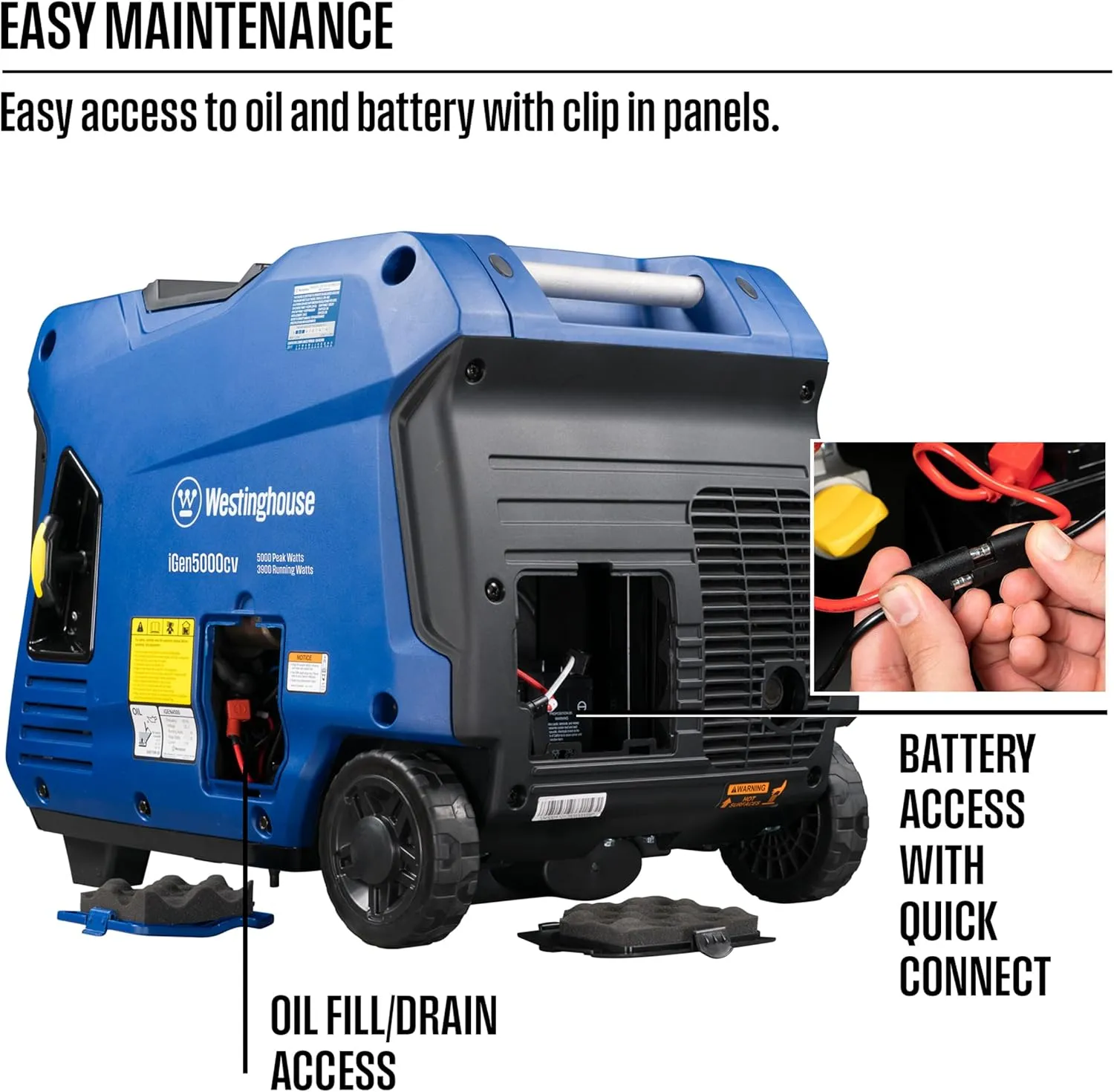 Westinghouse 5000 Peak Watt Super Quiet Portable Inverter Generator, Wheel & Handle Kit, RV Ready 30A Outlet, Gas Powered, CO Sensor, Parallel Capable,Blue