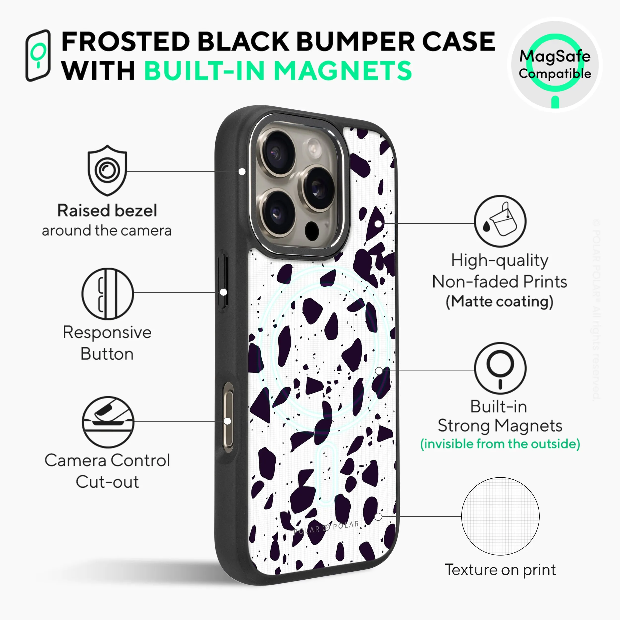 White Rocky Road Terrazzo - iPhone 16 Pro Max Frosted Black Bumper MagSafe Case