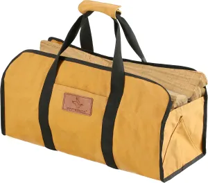 WHITEDUCK TUFF Large Firewood Carrier 21 Oz. Heavy Duty Waxed Canvas Log Carrier Holder for Fireplace, Carrying Wood Indoor & Outdoor (Tan, Tote Shape (23"x10"x12"))