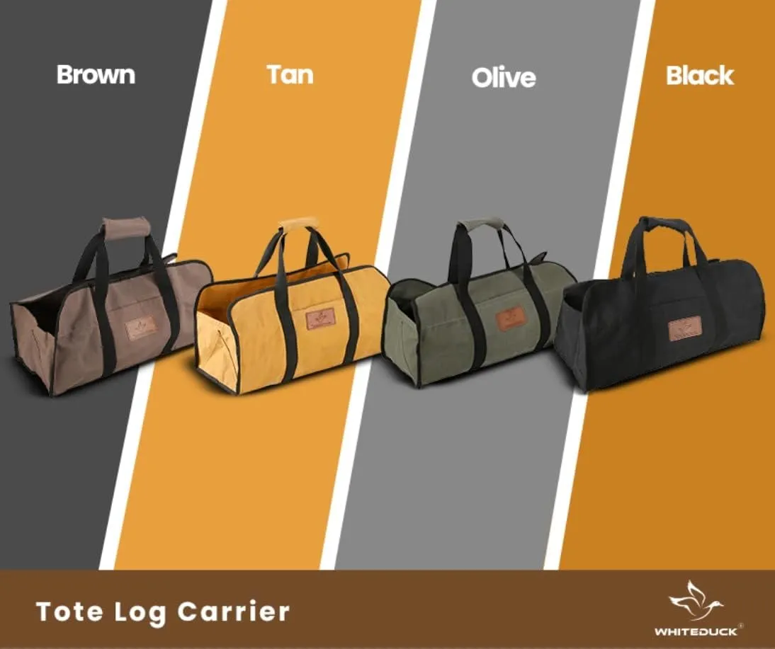 WHITEDUCK TUFF Large Firewood Carrier 21 Oz. Heavy Duty Waxed Canvas Log Carrier Holder for Fireplace, Carrying Wood Indoor & Outdoor (Tan, Tote Shape (23"x10"x12"))