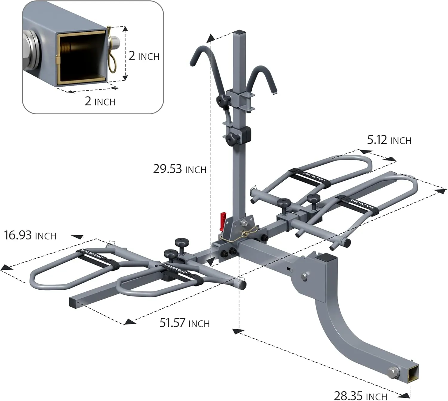 WILDROAD E-Bike Hitch Rack for Car, Quick Release Handle Wobble Free Smart Tilting Bike Rack, Foldable 2-Bike Rack for Standard, Fat Tire and E-Bike, 2-Bike 180 lbs Capacity, Fits 2-inch Receiver