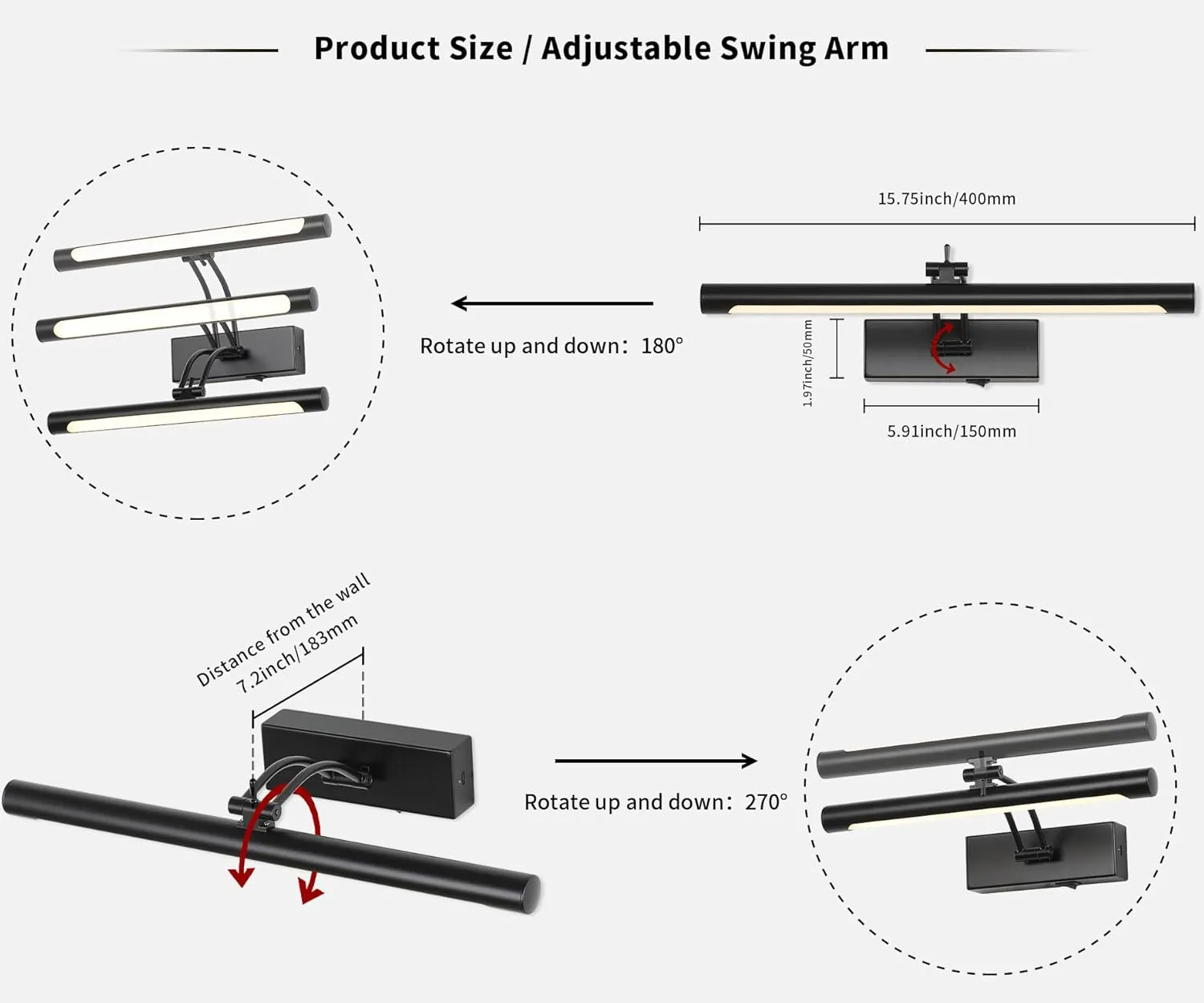 Wireless Picture Light - Battery Powered with Remote and Timer, 15.75in Gallery Lights Black, Rechargeable Art Light with Adjustable LED Display Lighting - 3CCT