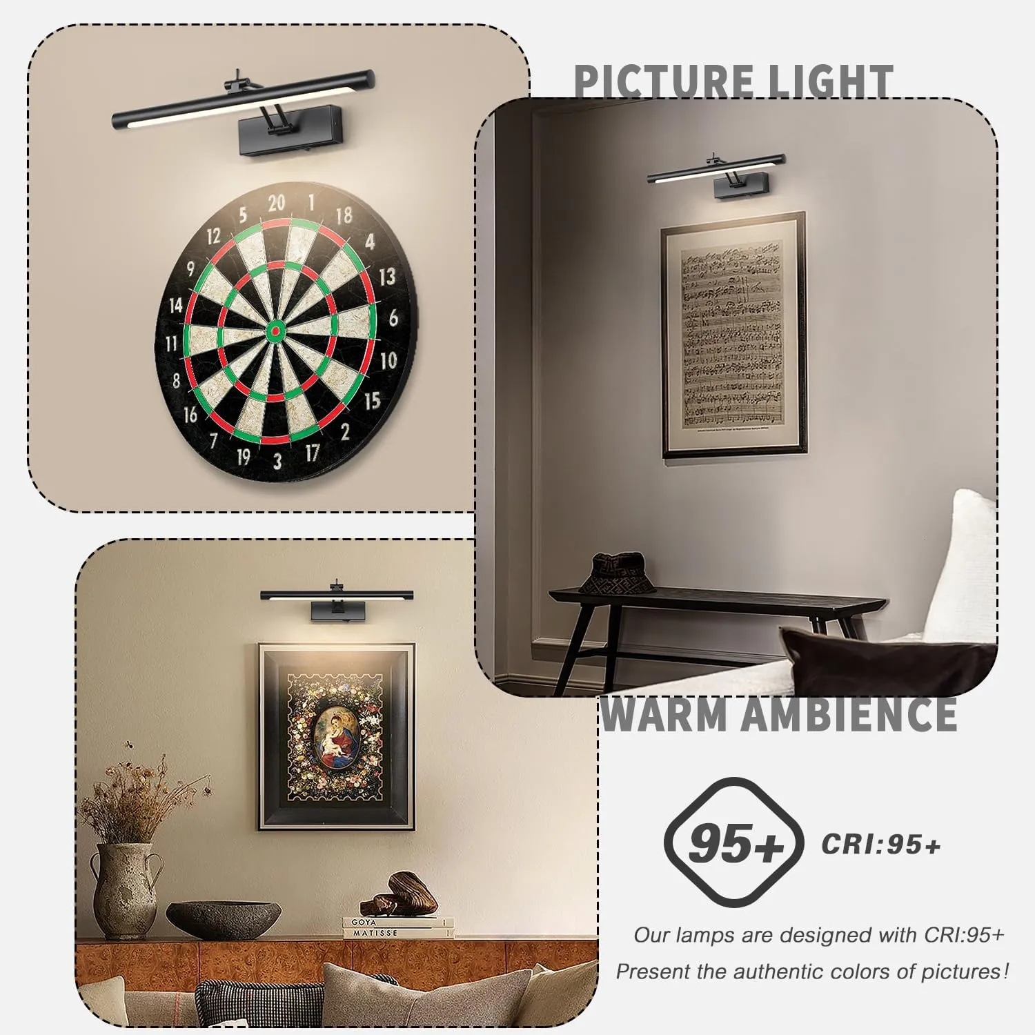 Wireless Picture Light - Battery Powered with Remote and Timer, 15.75in Gallery Lights Black, Rechargeable Art Light with Adjustable LED Display Lighting - 3CCT