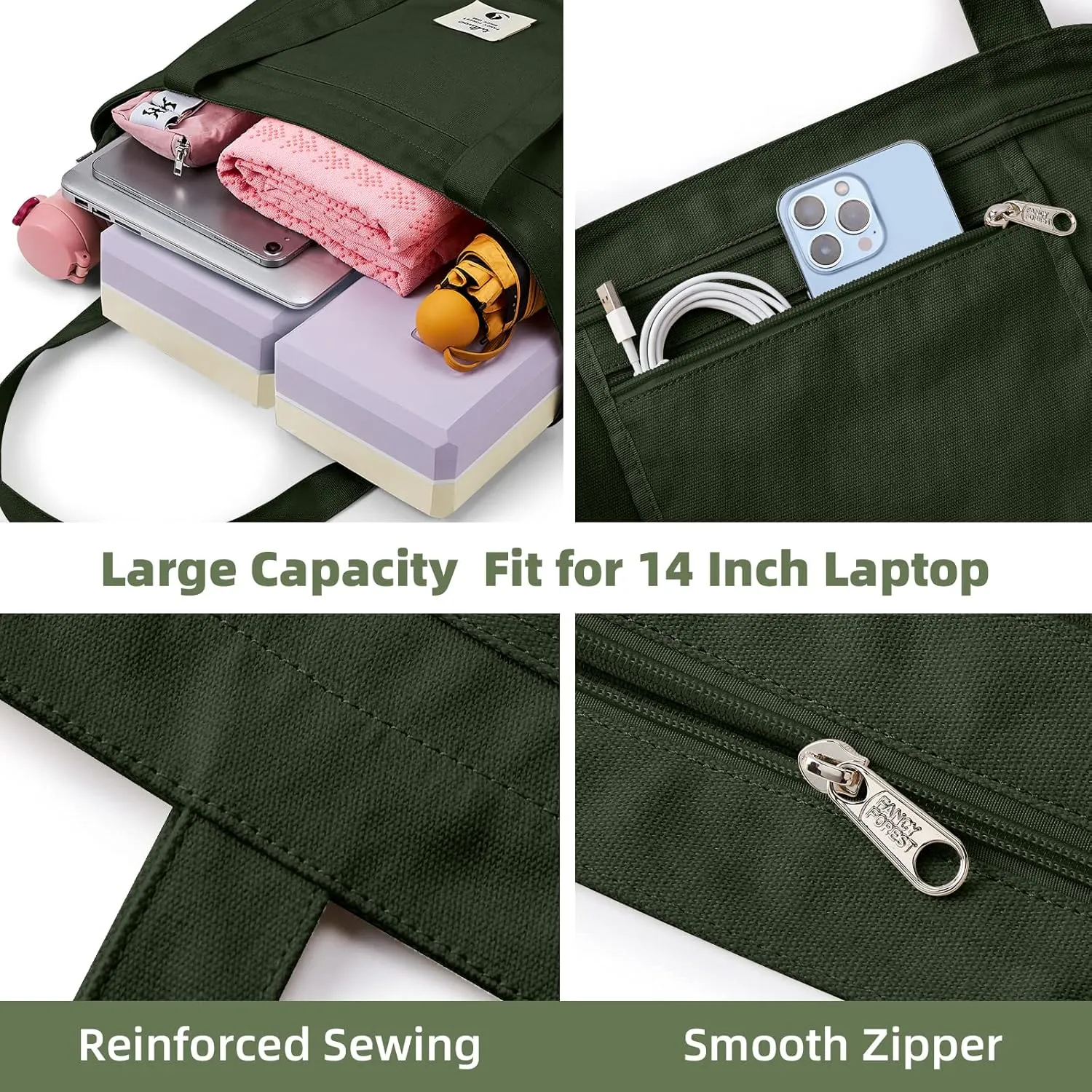 WLLWOO WLLWOO Yoga Bags for Women with Yoga Mats Bags Carrier Carryall Canvas Tote for Pilates Shoulder for Travel Office Beach Workout