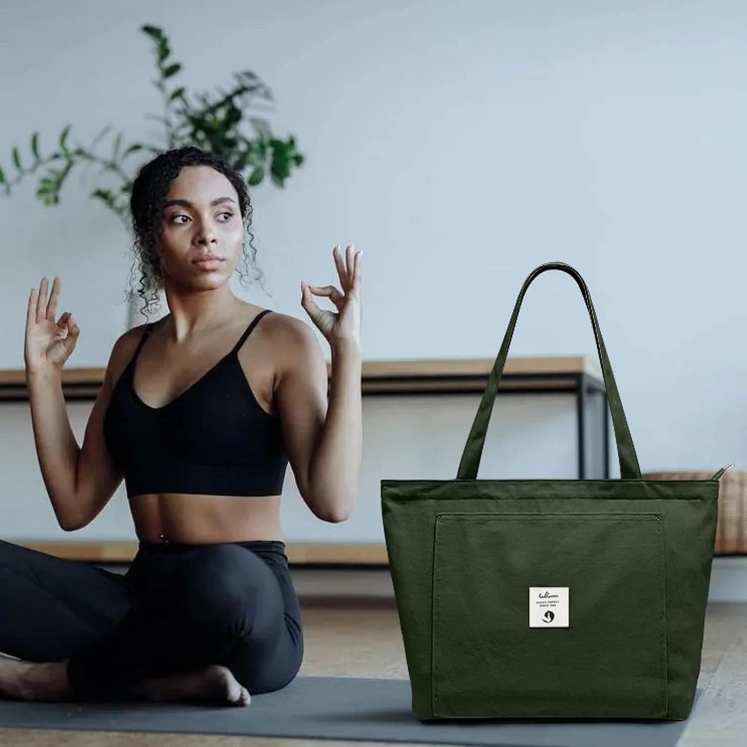 WLLWOO WLLWOO Yoga Bags for Women with Yoga Mats Bags Carrier Carryall Canvas Tote for Pilates Shoulder for Travel Office Beach Workout