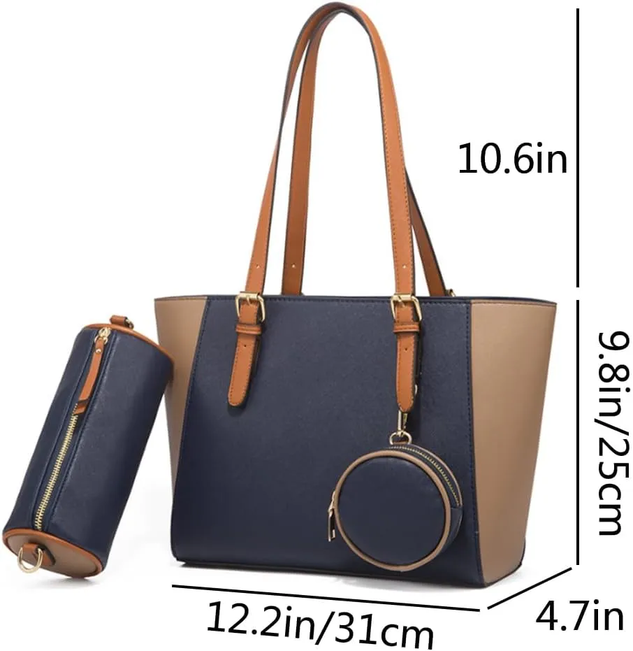 Women 3pcs Tote Shoulder Handbag Purse Set Faux Leather Cylindrical Crossbody Bag Coin Wallet