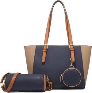 Women 3pcs Tote Shoulder Handbag Purse Set Faux Leather Cylindrical Crossbody Bag Coin Wallet
