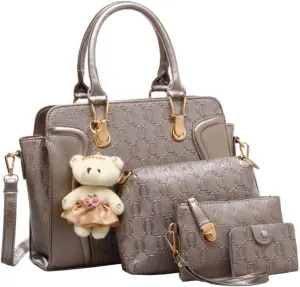 Women 4 Pcs Handbags Set, Tote Bag Top Handle Shoulder Crossbody Bag Wallet Card Holders Pack