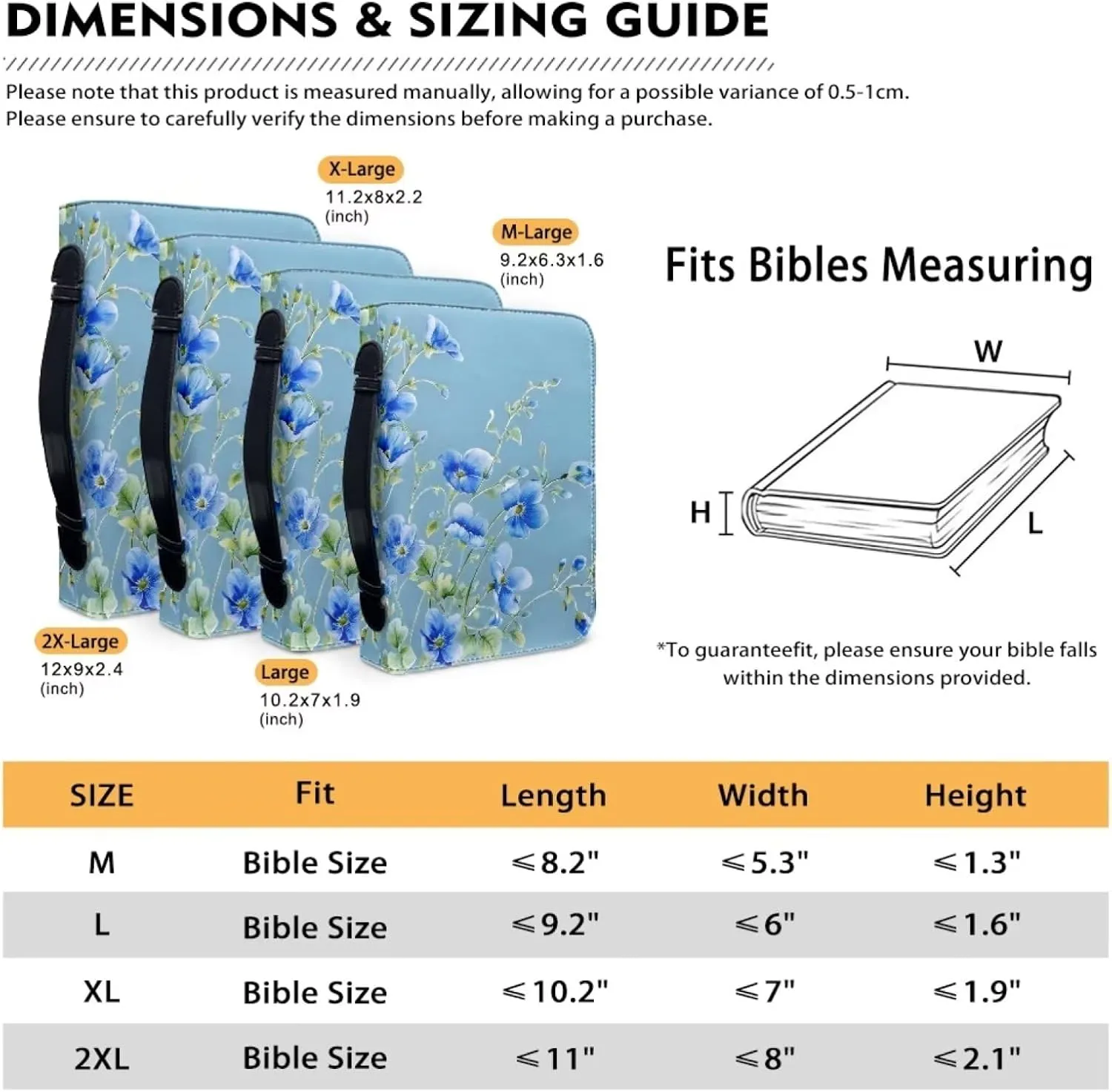 Women Girls Bible Carrying Book Case Church Bag with Bookmark Protective with Handle, Zipper and Pockets for Standard Size Bible,Blue Floral,2XL