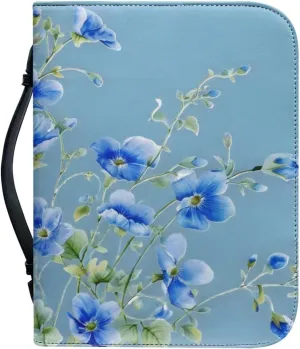 Women Girls Bible Carrying Book Case Church Bag with Bookmark Protective with Handle, Zipper and Pockets for Standard Size Bible,Blue Floral,2XL