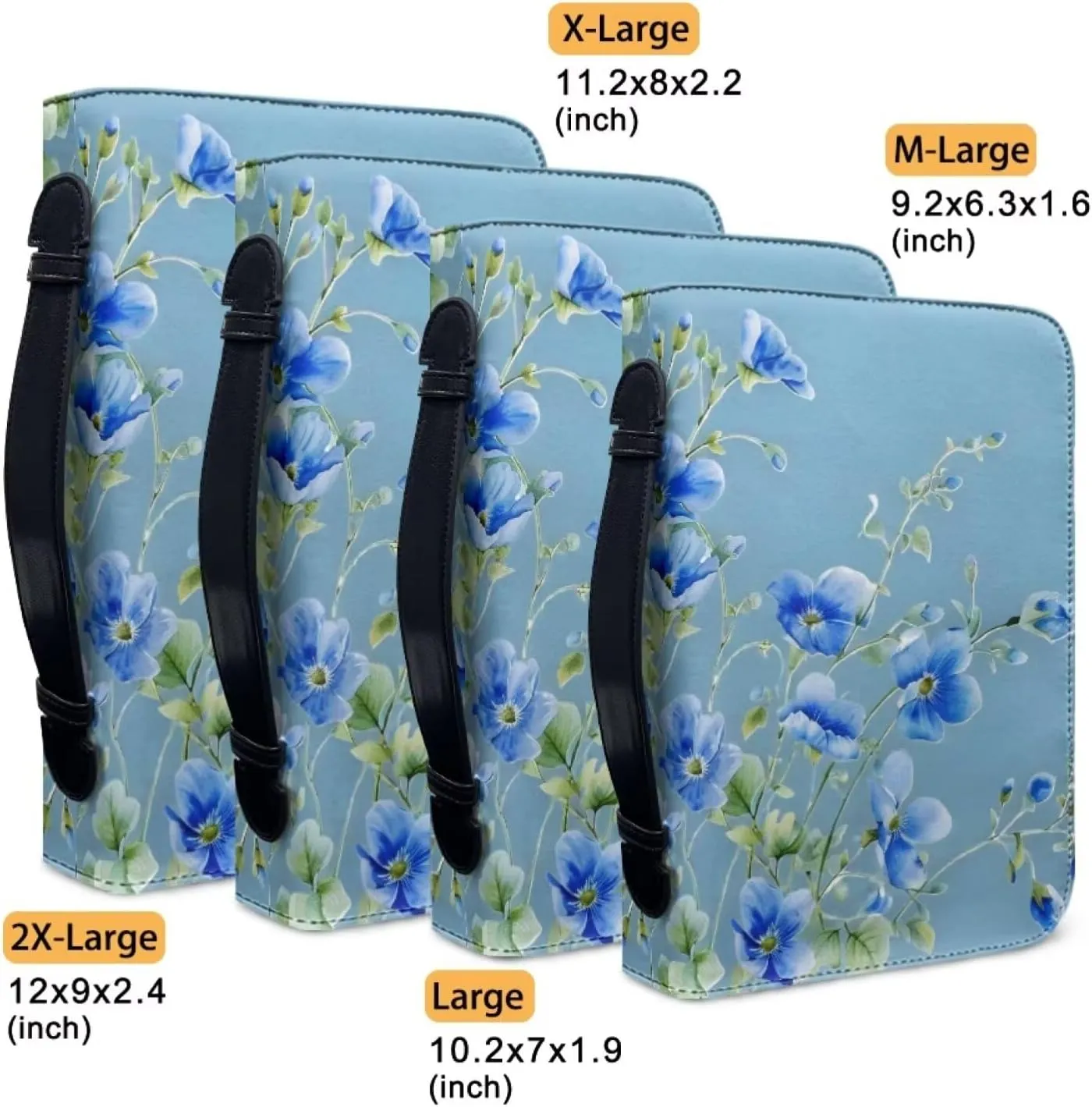 Women Girls Bible Carrying Book Case Church Bag with Bookmark Protective with Handle, Zipper and Pockets for Standard Size Bible,Blue Floral,2XL