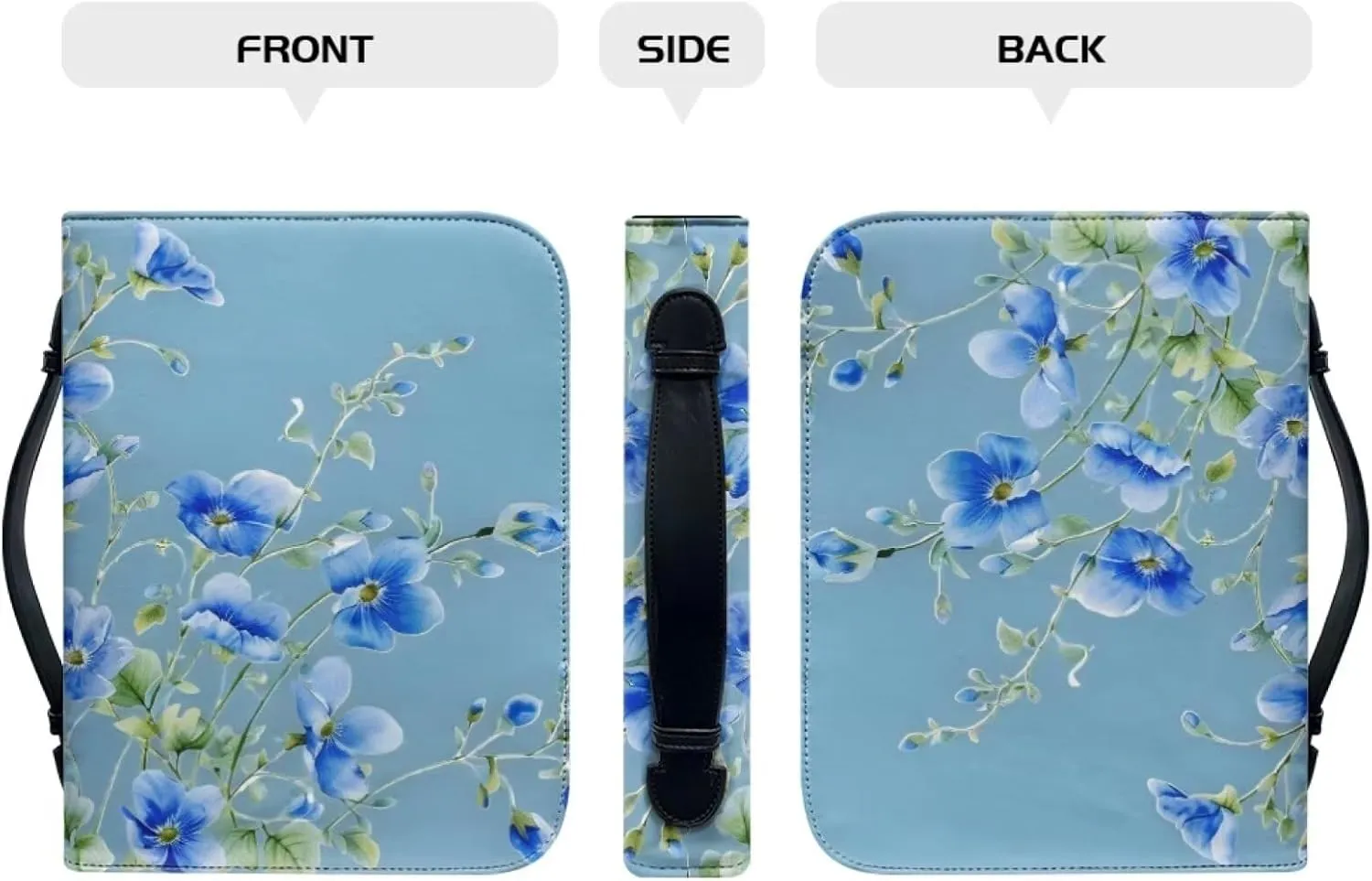 Women Girls Bible Carrying Book Case Church Bag with Bookmark Protective with Handle, Zipper and Pockets for Standard Size Bible,Blue Floral,2XL