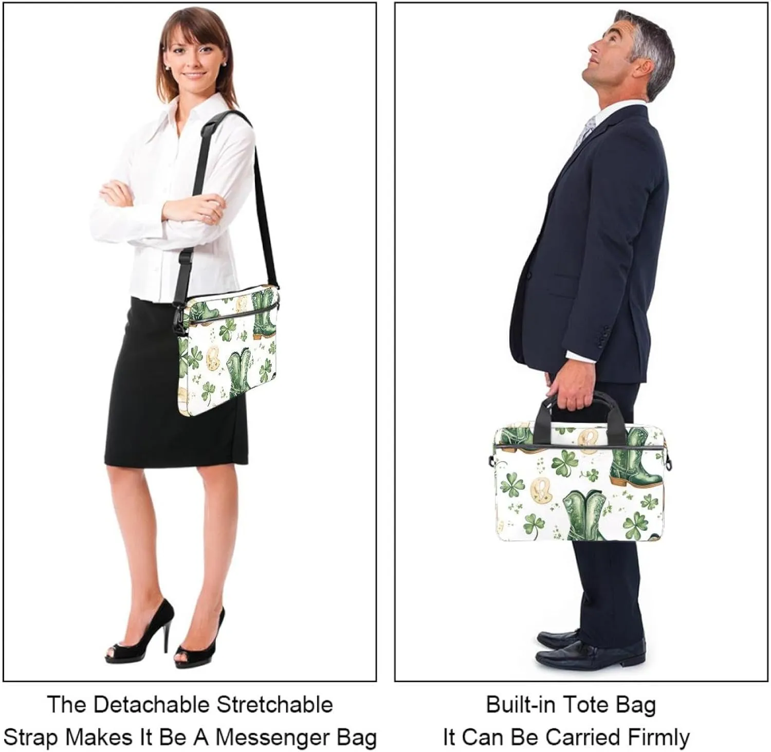 Women Laptop Bag St Patrick Day Nature Plants Four Leaf Clovers Laptop Computer Bag Work Tote Bag Shoulder Messenger Bag
