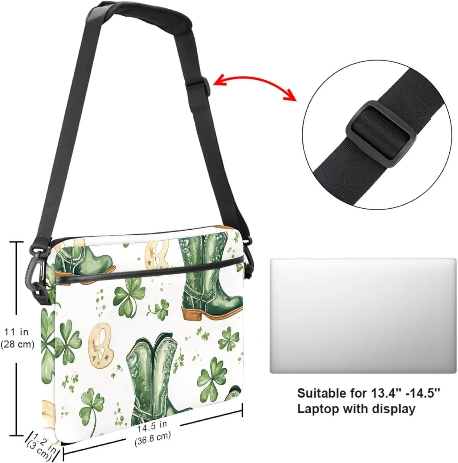 Women Laptop Bag St Patrick Day Nature Plants Four Leaf Clovers Laptop Computer Bag Work Tote Bag Shoulder Messenger Bag