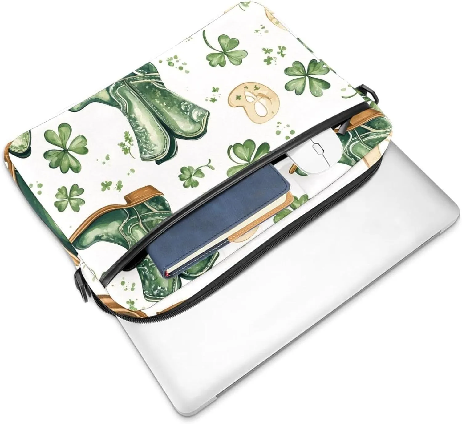 Women Laptop Bag St Patrick Day Nature Plants Four Leaf Clovers Laptop Computer Bag Work Tote Bag Shoulder Messenger Bag