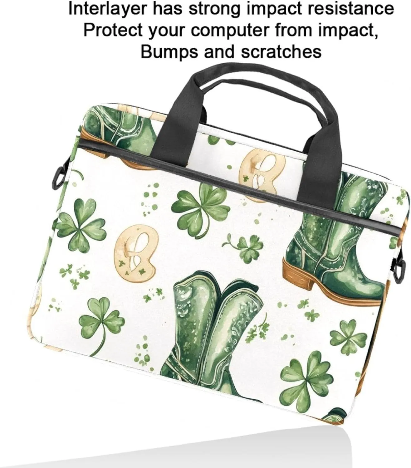 Women Laptop Bag St Patrick Day Nature Plants Four Leaf Clovers Laptop Computer Bag Work Tote Bag Shoulder Messenger Bag