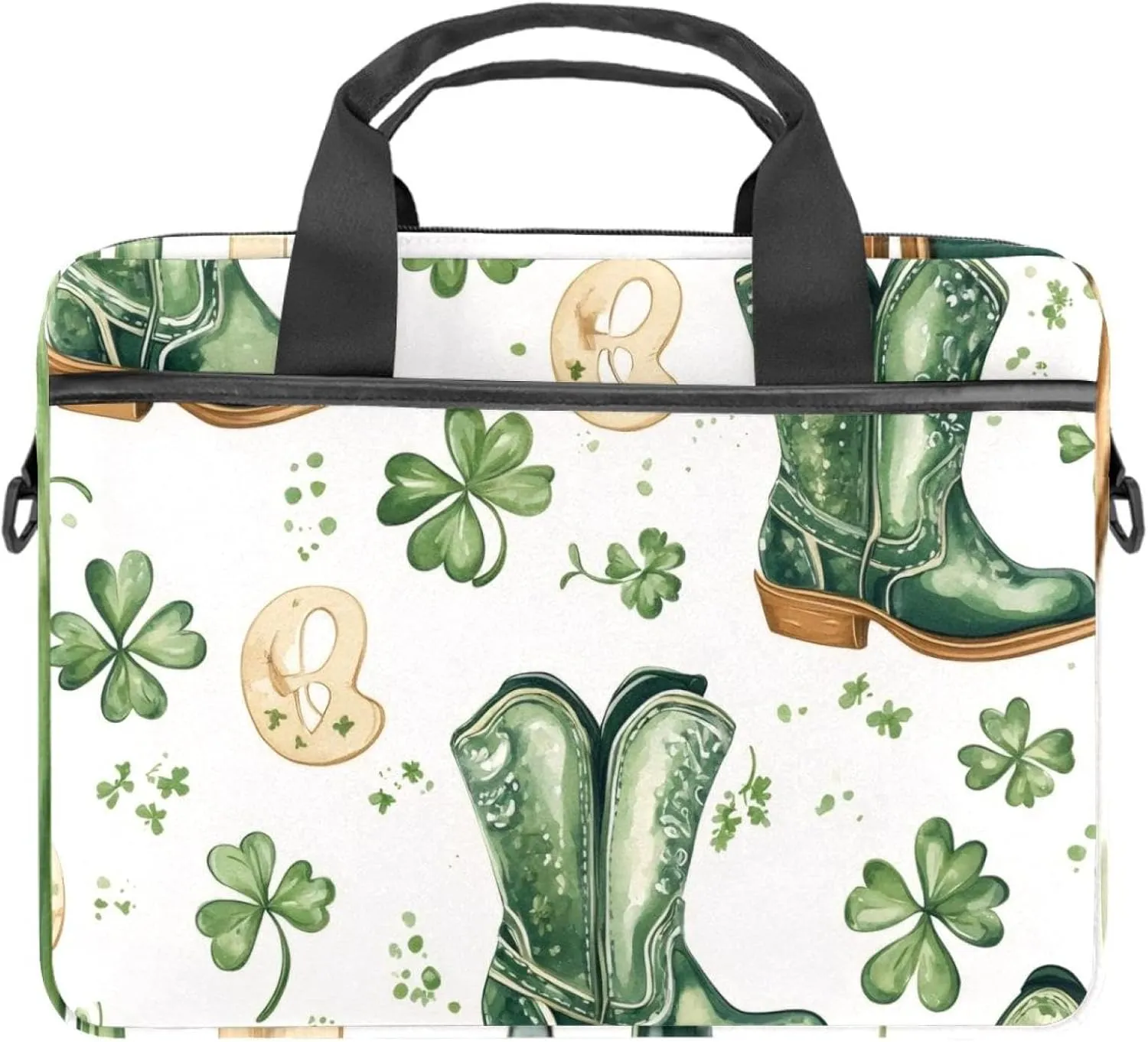 Women Laptop Bag St Patrick Day Nature Plants Four Leaf Clovers Laptop Computer Bag Work Tote Bag Shoulder Messenger Bag