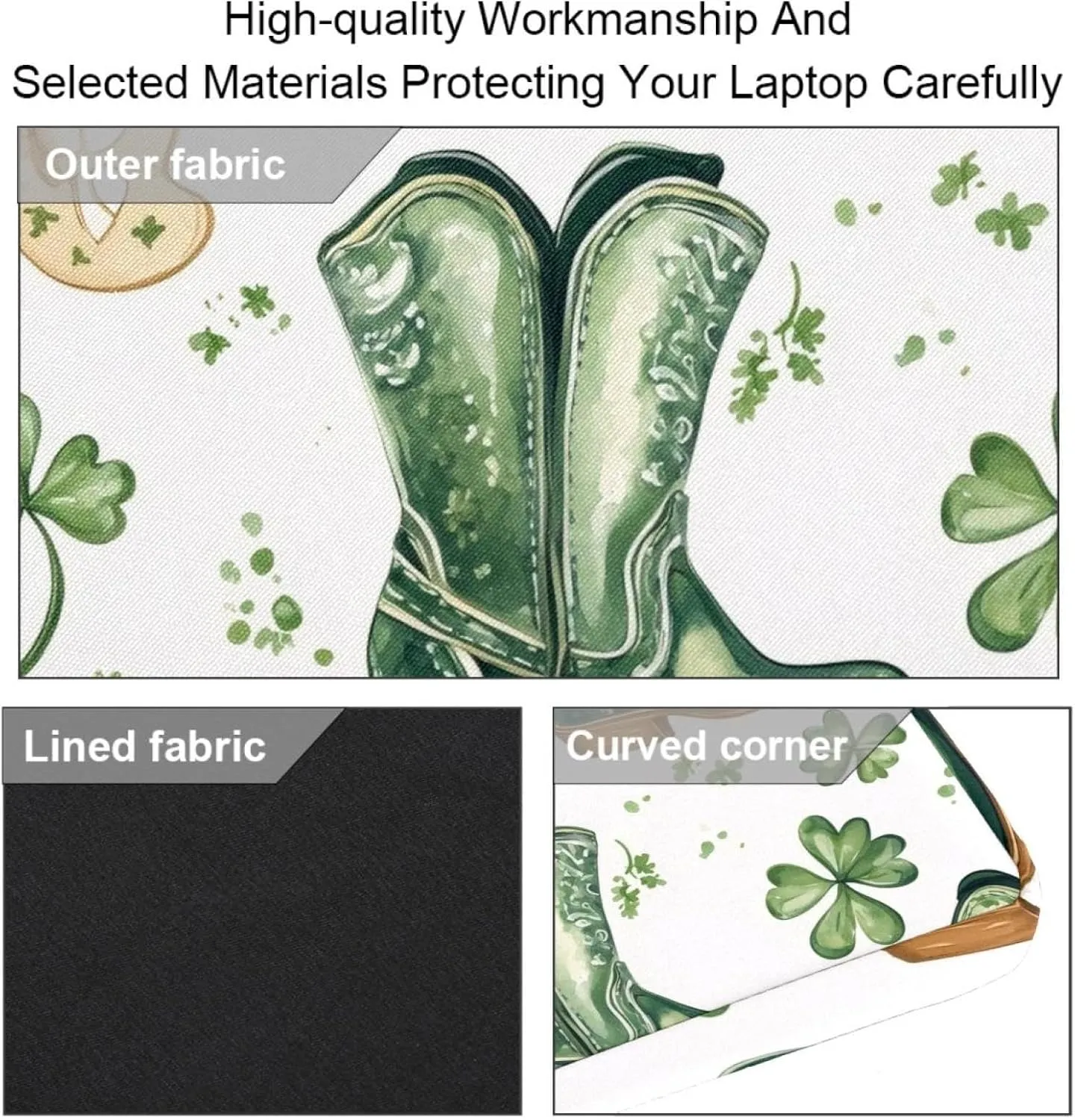 Women Laptop Bag St Patrick Day Nature Plants Four Leaf Clovers Laptop Computer Bag Work Tote Bag Shoulder Messenger Bag