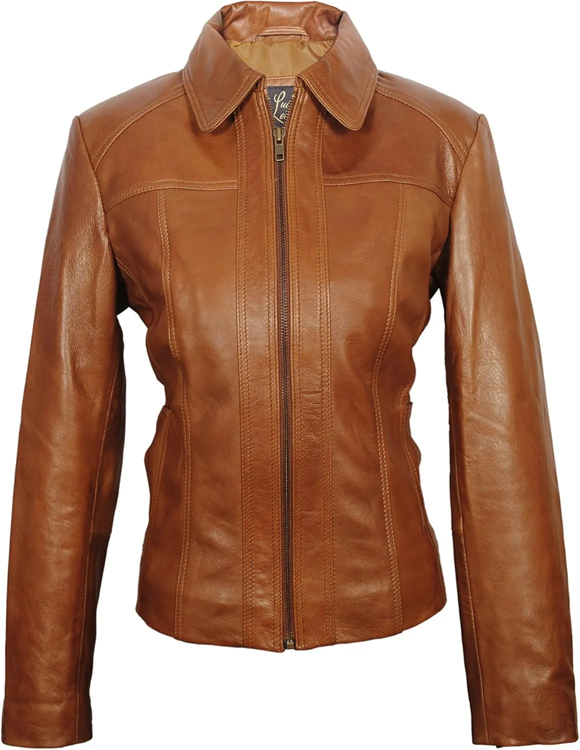 Women's Lambskin Leather Short Peacoat Jacket