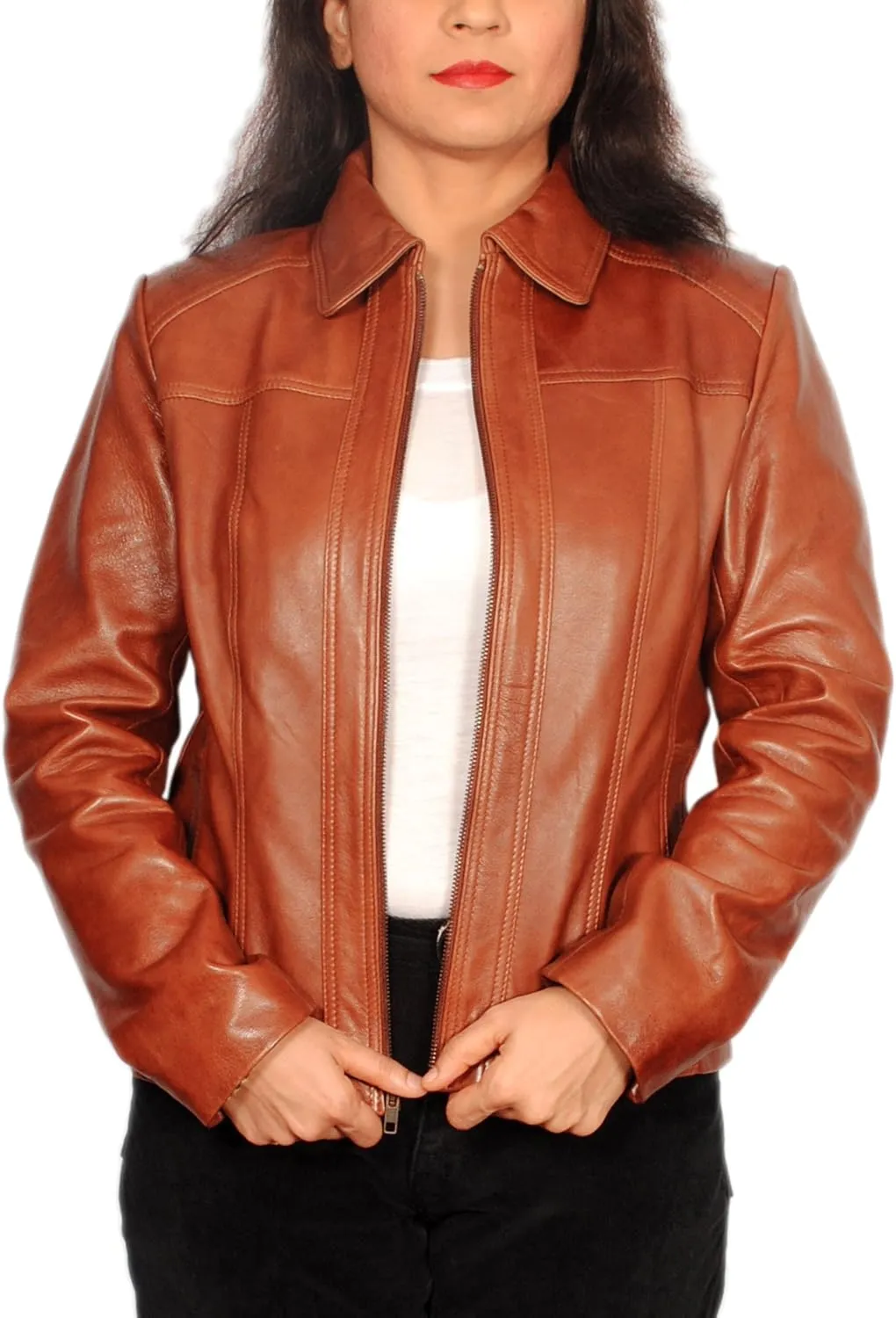 Women's Lambskin Leather Short Peacoat Jacket