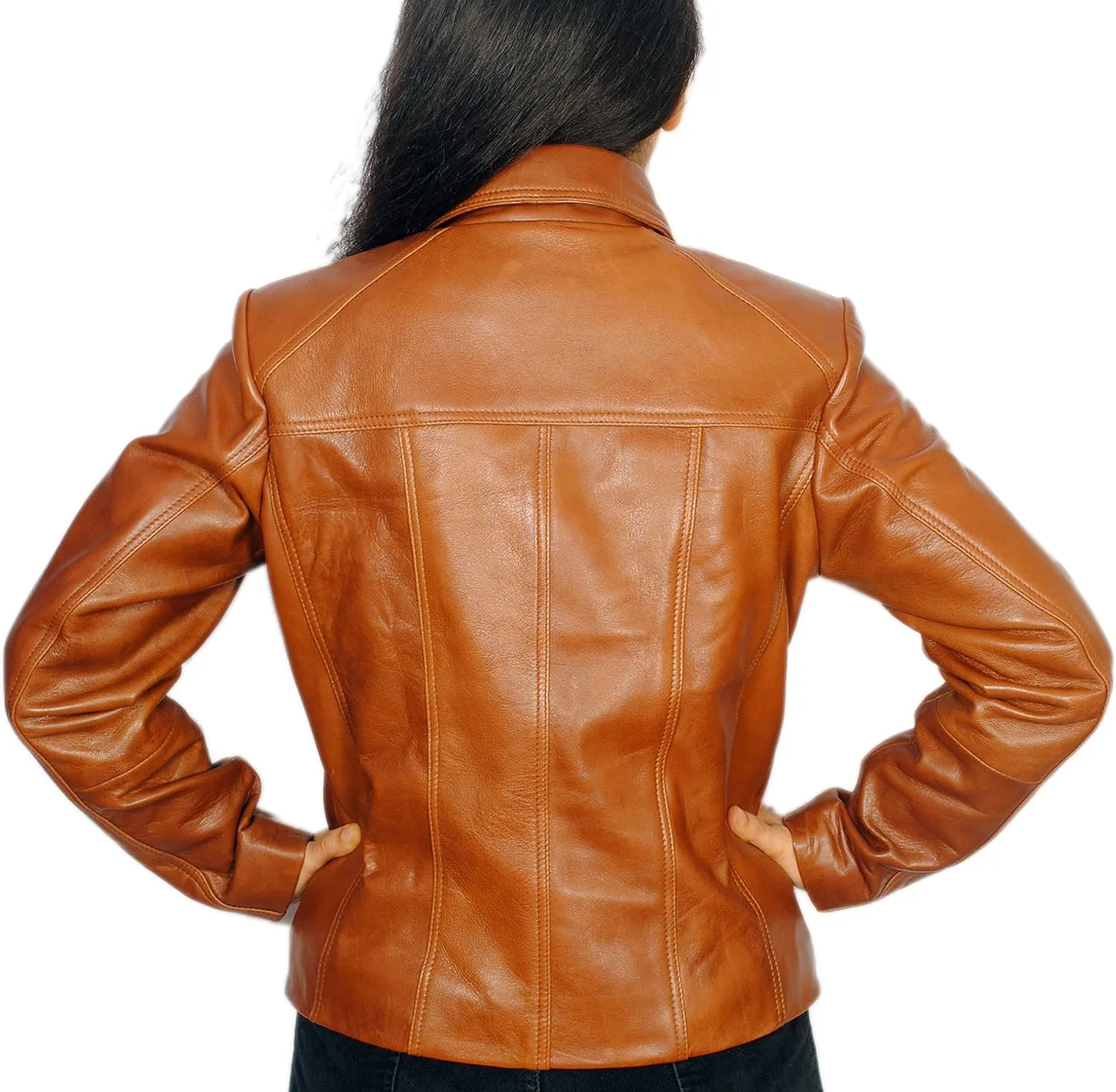 Women's Lambskin Leather Short Peacoat Jacket