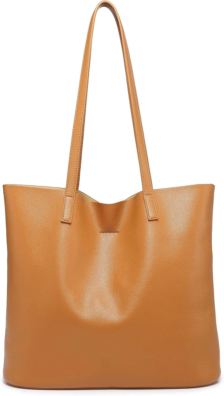 Women's Leather Tote Bag with Extra Front Pockets - Stylish, Lightweight, and Perfect for Work, Travel, and Daily Use