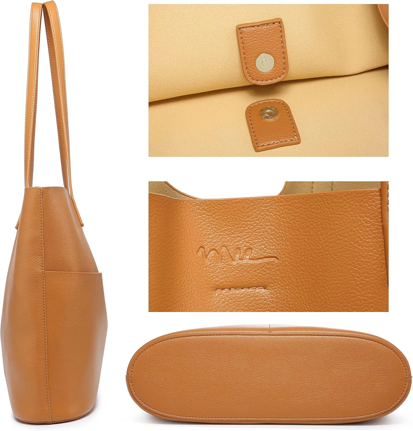 Women's Leather Tote Bag with Extra Front Pockets - Stylish, Lightweight, and Perfect for Work, Travel, and Daily Use