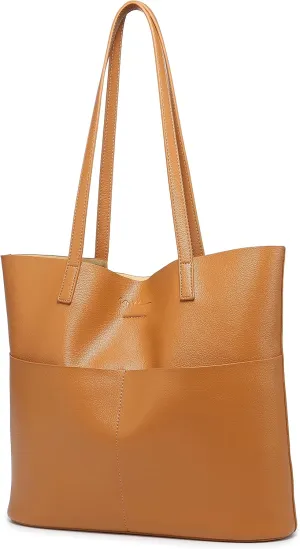 Women's Leather Tote Bag with Extra Front Pockets - Stylish, Lightweight, and Perfect for Work, Travel, and Daily Use