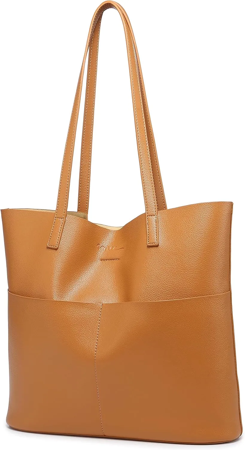 Women's Leather Tote Bag with Extra Front Pockets - Stylish, Lightweight, and Perfect for Work, Travel, and Daily Use