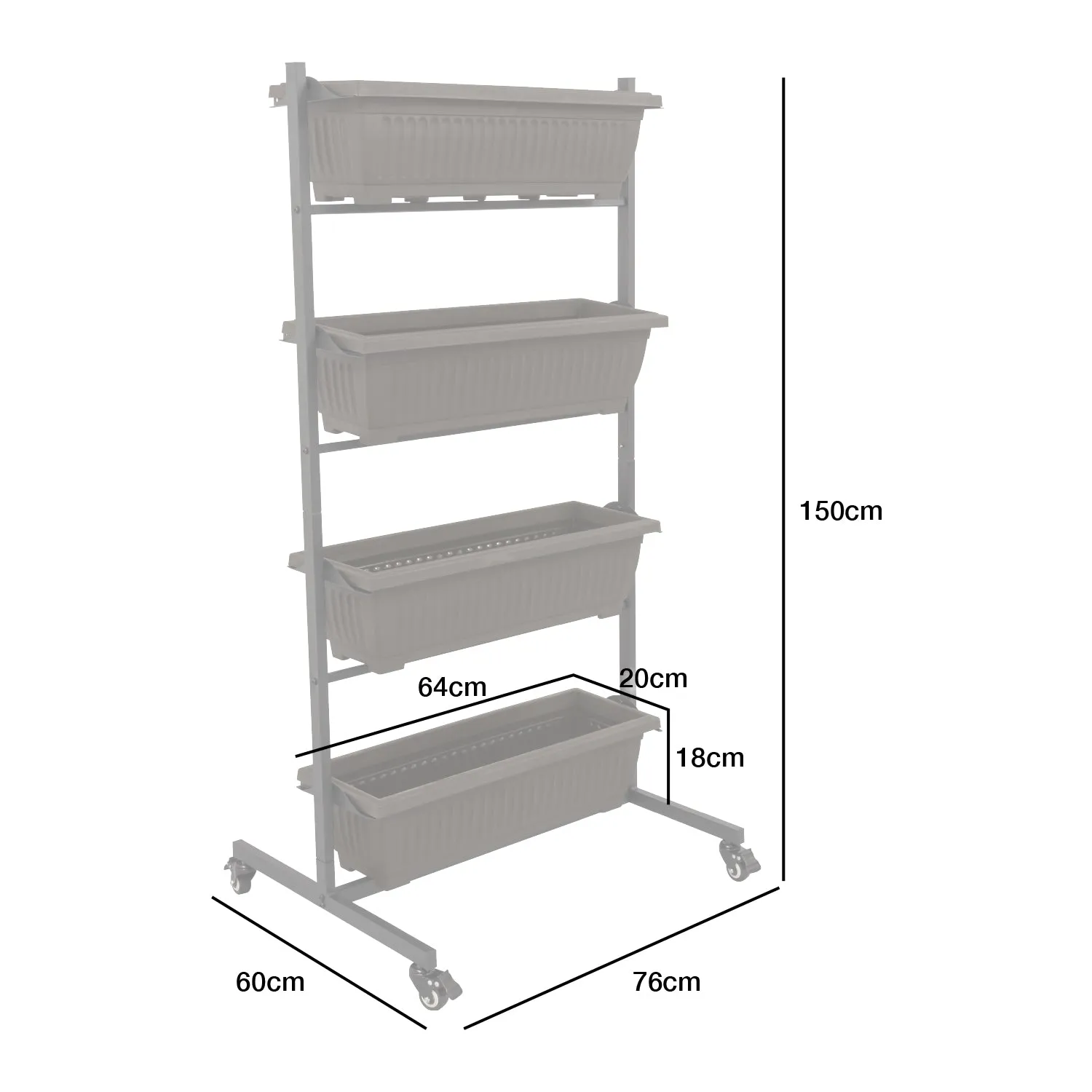 Woodside Dereham 4 Tier Wheeled Metal Garden Planter Flower Display Stand