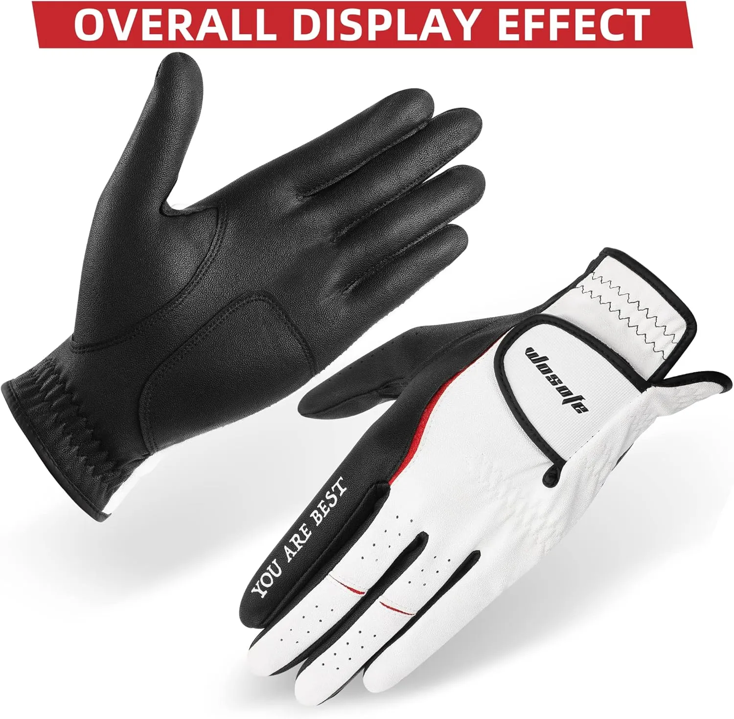 wosofe Men’s Golf Glove Left Hand Premium Leather Excellent Grip Super Soft Breathable Durable Fit All Weather with Golf Tee and Divot Repair Tool