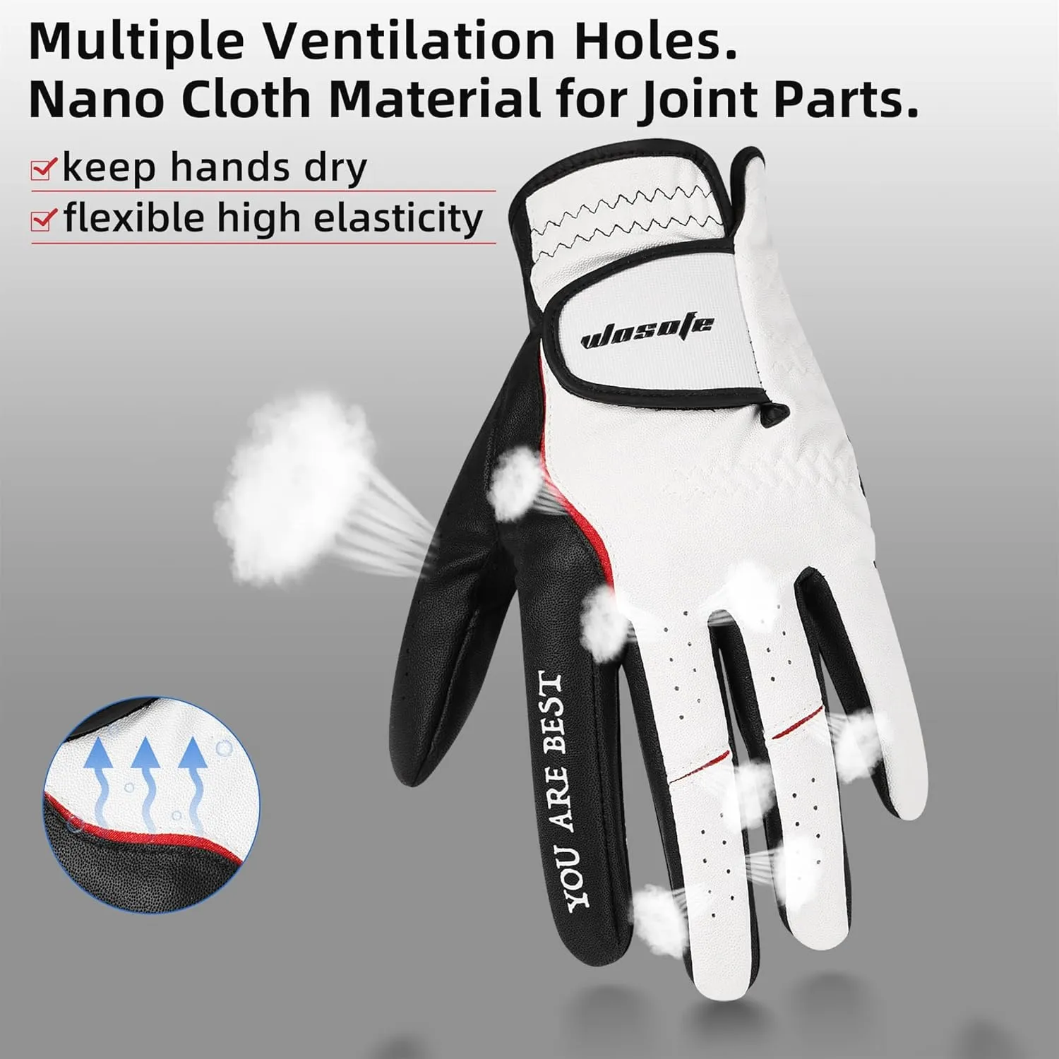 wosofe Men’s Golf Glove Left Hand Premium Leather Excellent Grip Super Soft Breathable Durable Fit All Weather with Golf Tee and Divot Repair Tool