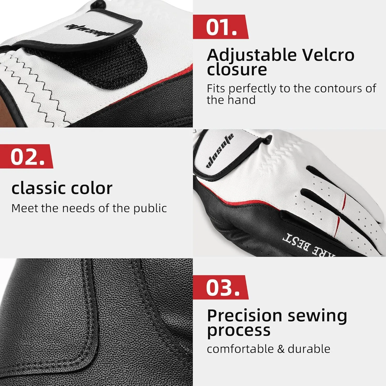 wosofe Men’s Golf Glove Left Hand Premium Leather Excellent Grip Super Soft Breathable Durable Fit All Weather with Golf Tee and Divot Repair Tool
