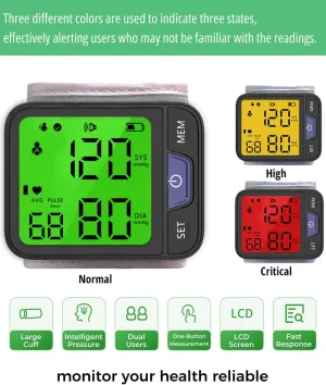 Wrist Blood Pressure Monitors with Carrying Bag for Home Use Adjustable Wrist Cuff Digital BP Machine Voice Broadcast Memory Function