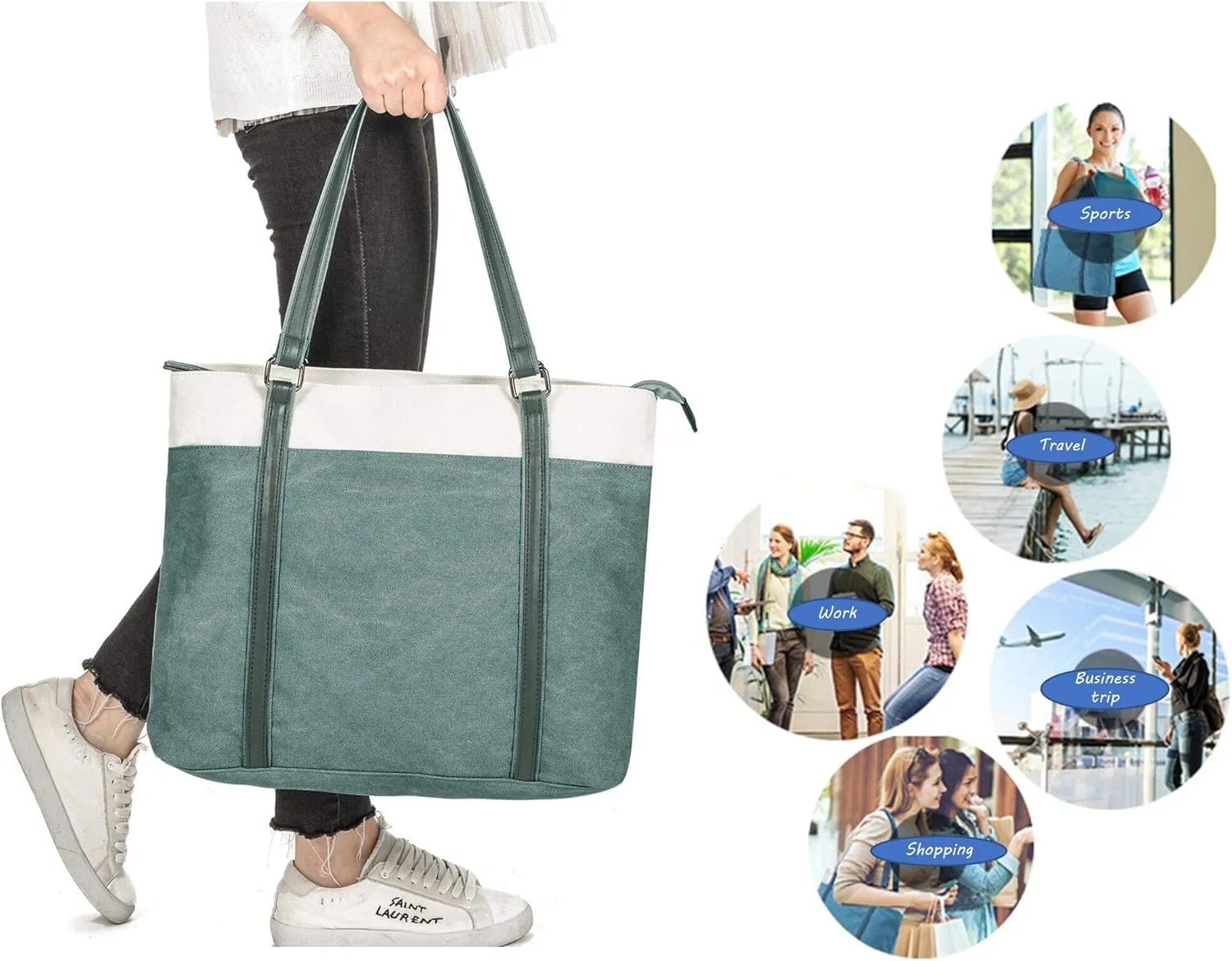 Wxnow Women Laptop Tote Bag Canvas Handbag Purse Shoulder Bag