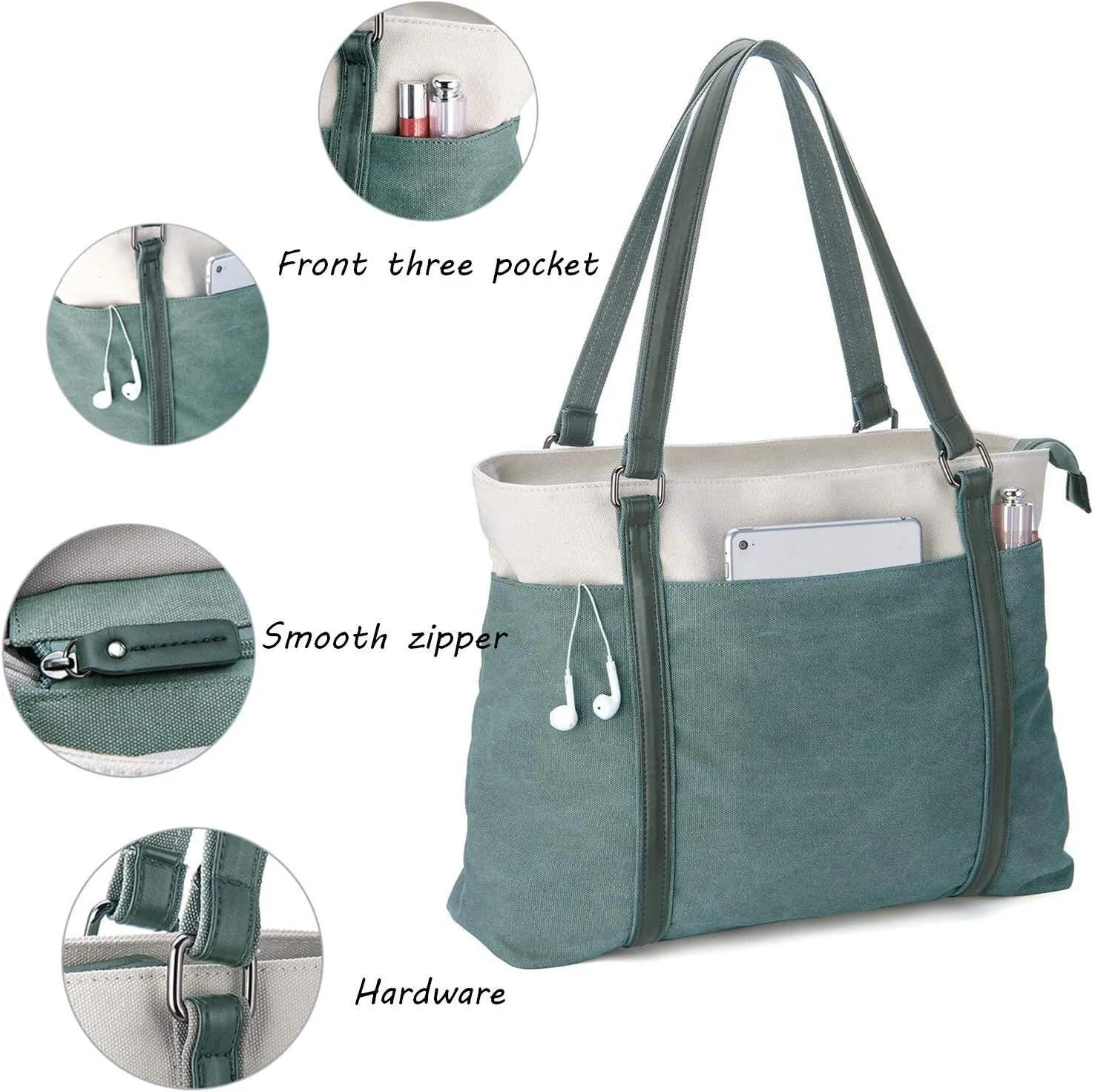 Wxnow Women Laptop Tote Bag Canvas Handbag Purse Shoulder Bag