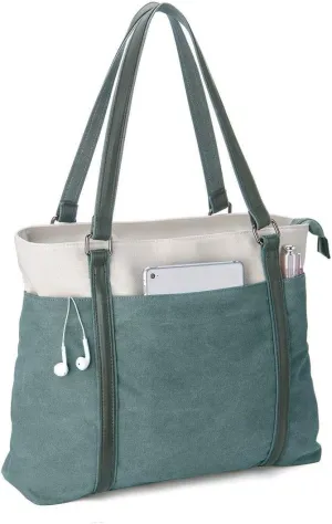 Wxnow Women Laptop Tote Bag Canvas Handbag Purse Shoulder Bag