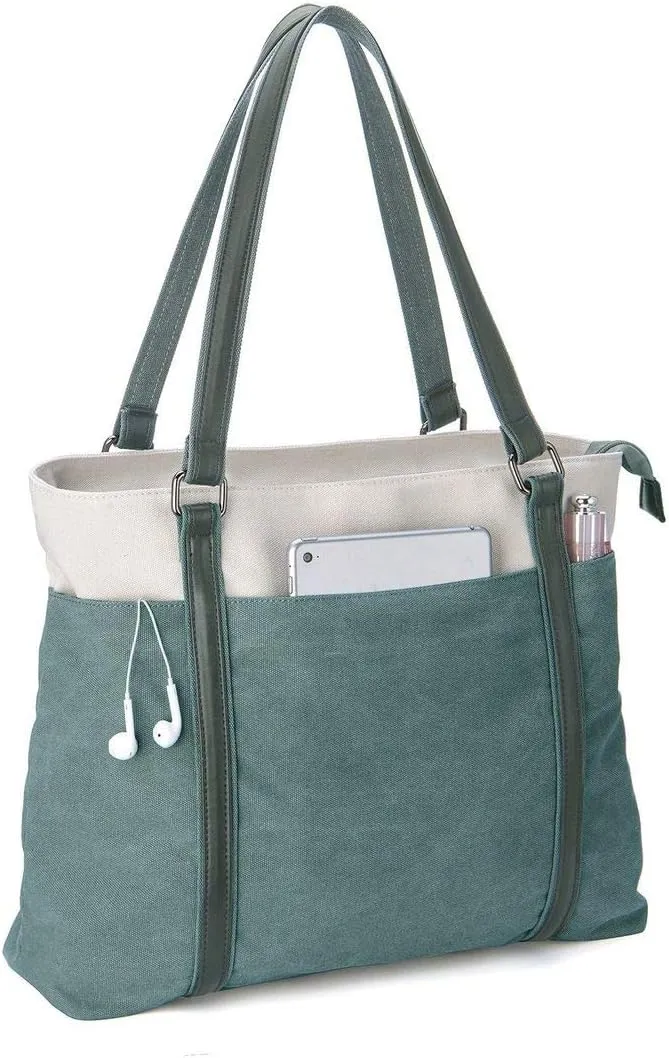 Wxnow Women Laptop Tote Bag Canvas Handbag Purse Shoulder Bag