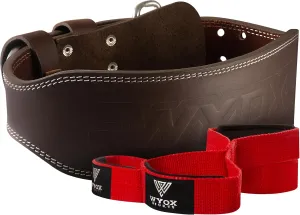 WYOX Weightlifting Belt & Figure 8 Lifting Straps Bundle – Genuine Leather Gym Belt with Back Support & Heavy-Duty Wrist Straps for Deadlifts, Squats, Powerlifting, Cross-Training – Men & Women