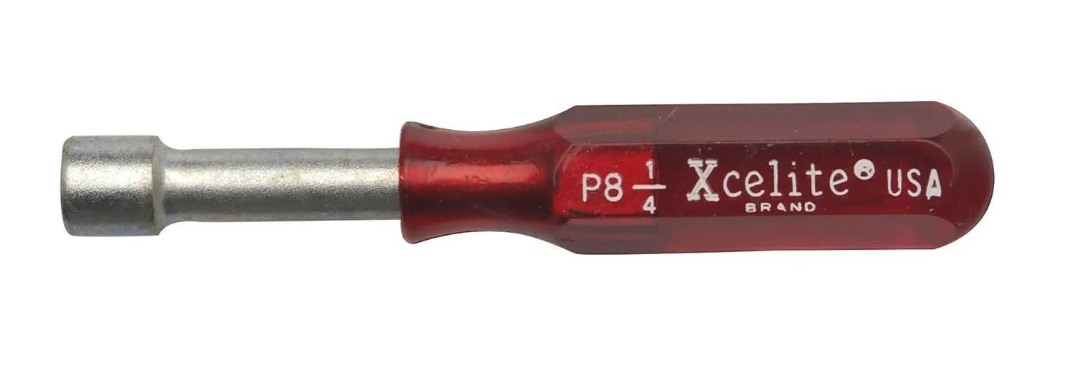 Xcelite P8 Drilled Compact Standard Nutdriver, 1/4" Blade Diameter, 1-9/32" Working Length, Red Handle