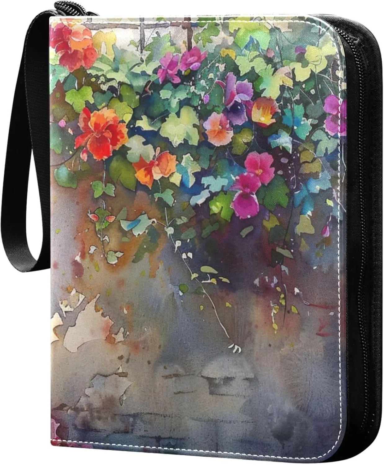 xigua Colorful Herbal Wildflower Card Binder 4-Pockets, Trading Card Binder 400 Pockets Baseball Card Binder Waterproof PU Leather Card Collection Binder for Games Card Album Card