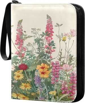 xigua Colorful Herbal Wildflower Card Binder 4-Pockets, Trading Card Binder 400 Pockets Baseball Card Binder Waterproof PU Leather Card Collection Binder for Games Card Album Card