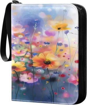 xigua Colorful Herbal Wildflower Card Binder 4-Pockets, Trading Card Binder 400 Pockets Baseball Card Binder Waterproof PU Leather Card Collection Binder for Games Card Album Card