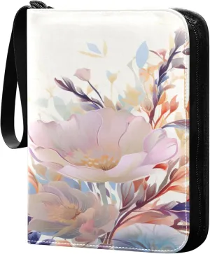 xigua Colorful Herbal Wildflower Card Binder 4-Pockets, Trading Card Binder 400 Pockets Baseball Card Binder Waterproof PU Leather Card Collection Binder for Games Card Album Card