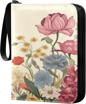 xigua Colorful Herbal Wildflower Card Binder 4-Pockets, Trading Card Binder 400 Pockets Baseball Card Binder Waterproof PU Leather Card Collection Binder for Games Card Album Card