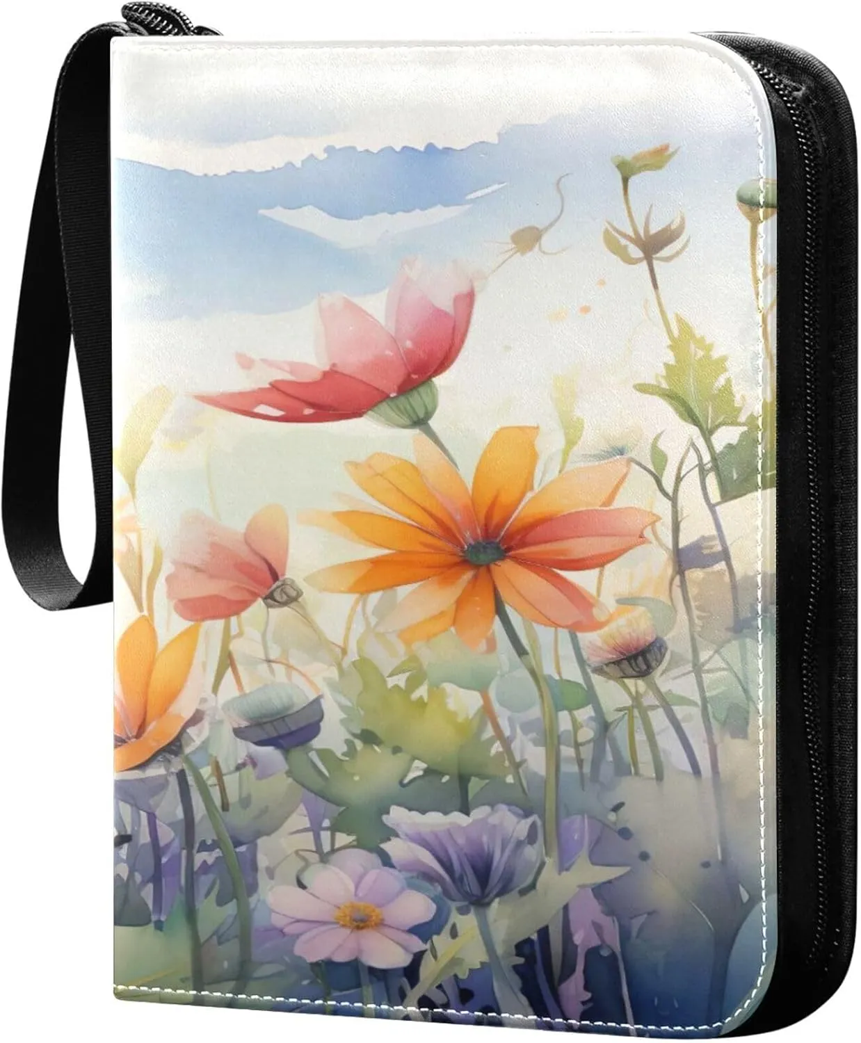 xigua Colorful Herbal Wildflower Card Binder 4-Pockets, Trading Card Binder 400 Pockets Baseball Card Binder Waterproof PU Leather Card Collection Binder for Games Card Album Card