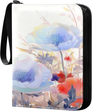 xigua Colorful Herbal Wildflower Card Binder 4-Pockets, Trading Card Binder 400 Pockets Baseball Card Binder Waterproof PU Leather Card Collection Binder for Games Card Album Card