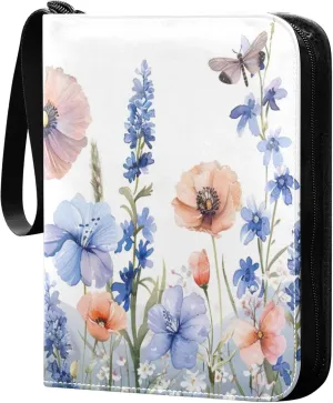 xigua Colorful Herbal Wildflower Card Binder 4-Pockets, Trading Card Binder 400 Pockets Baseball Card Binder Waterproof PU Leather Card Collection Binder for Games Card Album Card