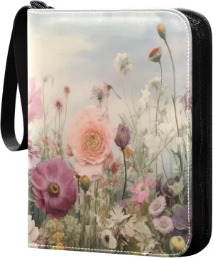 xigua Colorful Herbal Wildflower Card Binder 4-Pockets, Trading Card Binder 400 Pockets Baseball Card Binder Waterproof PU Leather Card Collection Binder for Games Card Album Card